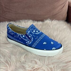 Blue Paisley Slip-On Sneakers
